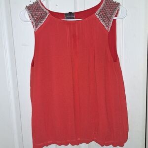 Moon Collection Round Bead Embellished Red Sleeveless Top Large